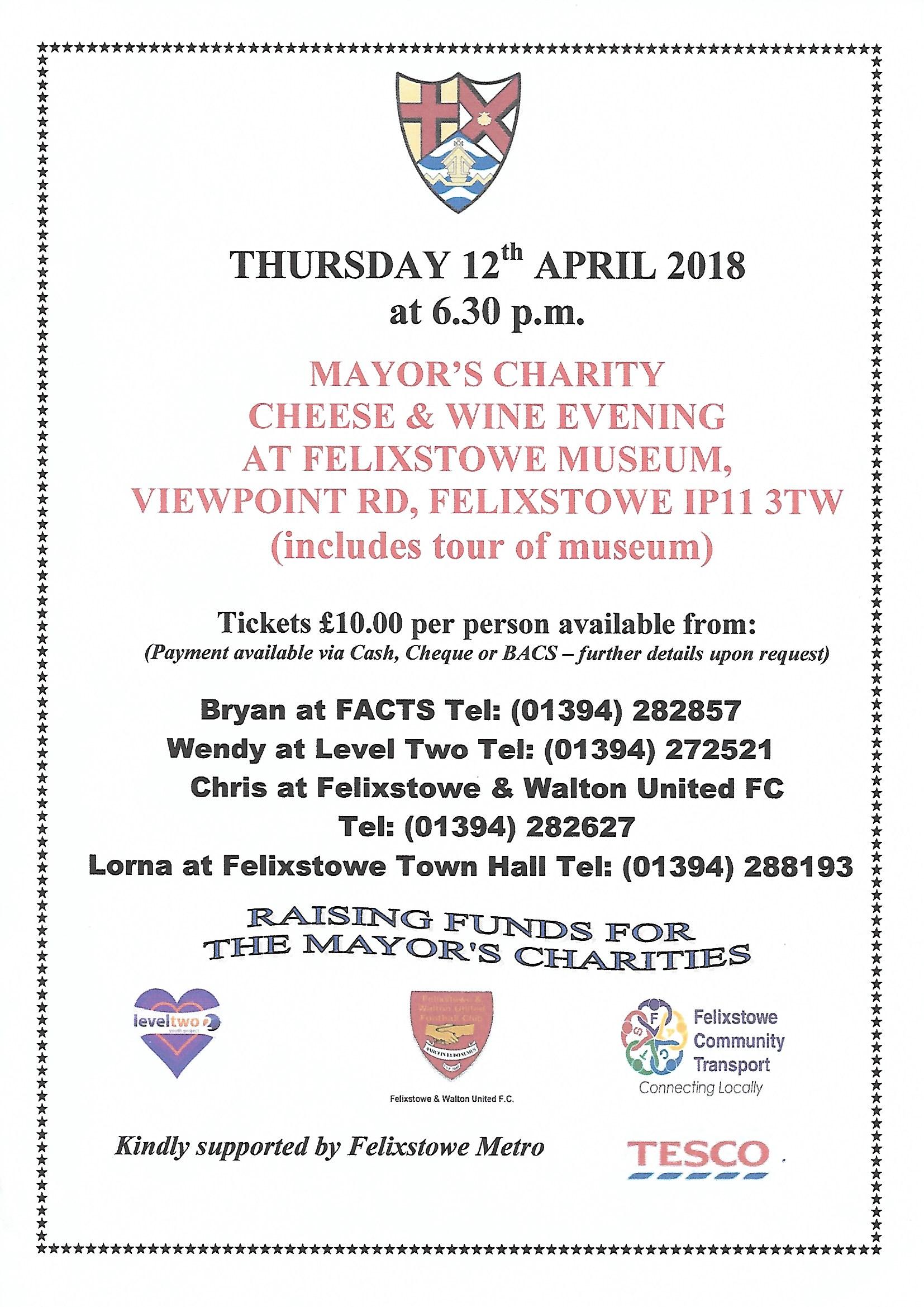 Mayor's Cheese and Wine Evening at Felixstowe Museum, Tuesday 12 April 2018